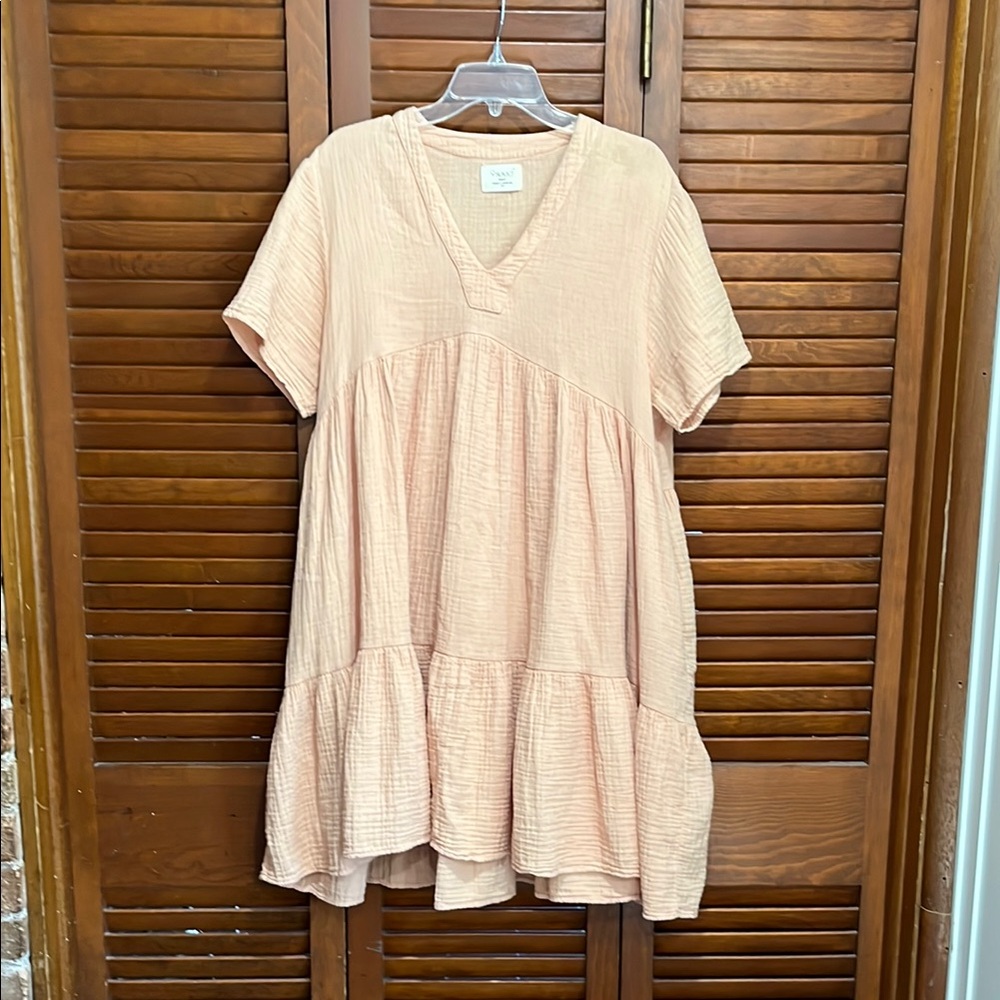 9 Seed Gauze Peach V-Neck Tiered Dress